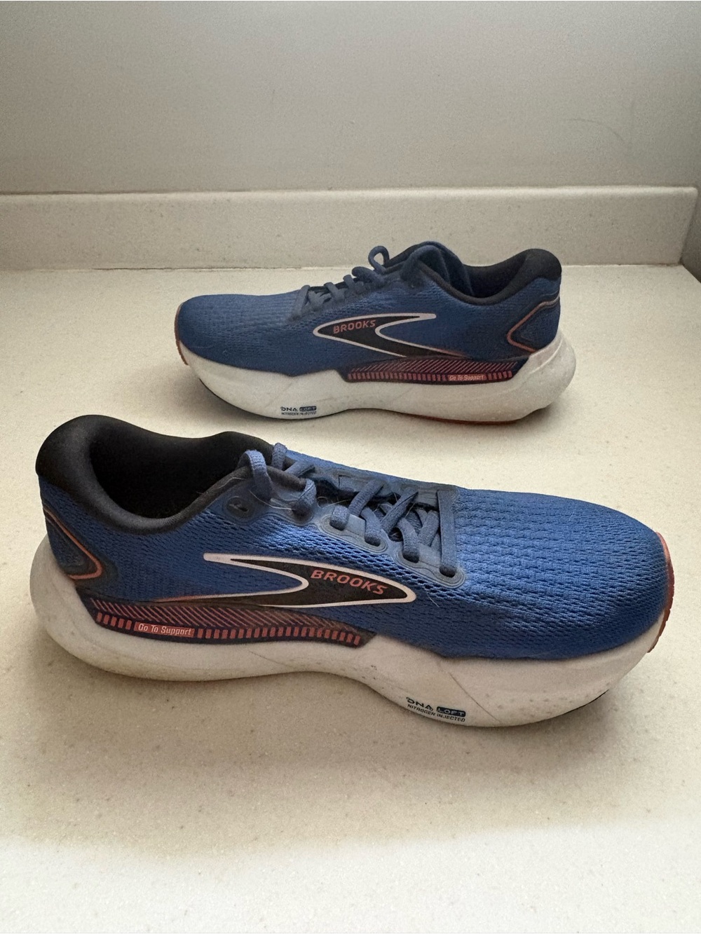 Brooks Blue Running Shoes with Coral Accents